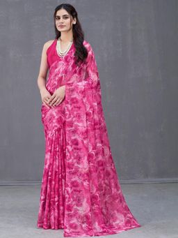 Garden VARELI - Women Pink Floral Printed Chiffon Saree Without Blouse