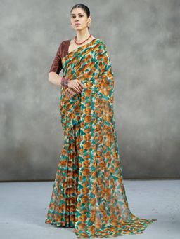 Garden VARELI - Women Brown Printed Chiffon Saree Without Blouse