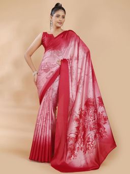 Garden VARELI - Women Red Ombre Printed Crepe Saree With Unstitched Blouse