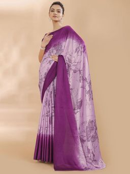 Garden VARELI - Women Purple Ombre Printed Crepe Saree Without Blouse