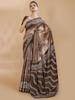 Garden VARELI - Women Brown Floral Printed Crepe Saree Without Blouse