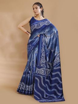 Garden VARELI - Women Blue Floral Printed Crepe Saree Without Blouse