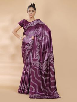 Garden VARELI - Women Purple Floral Printed Crepe Saree With Unstitched Blouse