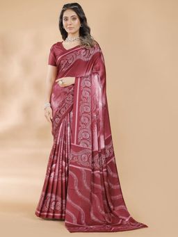 Garden VARELI - Women Red Floral Printed Crepe Saree Without Blouse