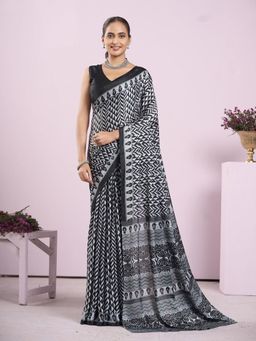 Garden VARELI - Women Black Geometric Printed Crepe Saree Without Blouse