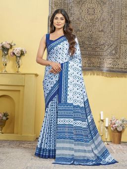 Garden VARELI - Blue Geometric Crepe Saree Without Blouse