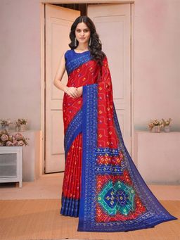 Garden VARELI - Red Printed Crepe Saree Without Blouse