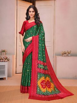 Garden VARELI - Green Printed Crepe Saree With Unstitched Blouse