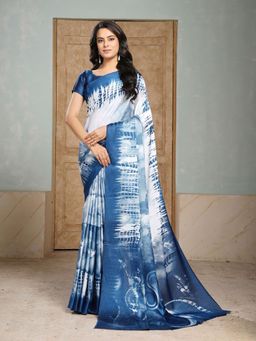 Garden VARELI - Blue Tie & Dye Crepe Saree Without Blouse