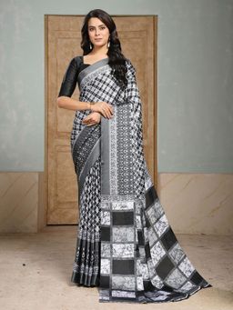 Garden VARELI - Black Checks Crepe Saree Without Blouse