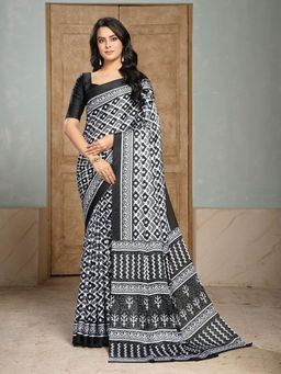 Garden VARELI - Black Geometric Crepe Saree Without Blouse