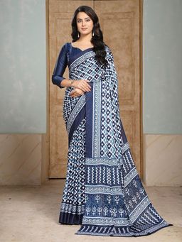 Garden VARELI - Blue Geometric Crepe Saree Without Blouse