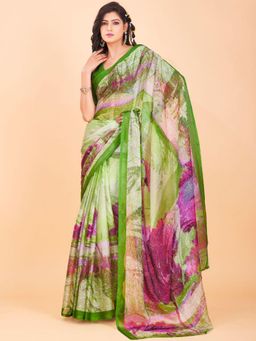 Garden VARELI - Green Abstract Chiffon Saree Without Blouse