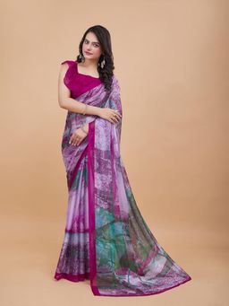 Garden VARELI - Magenta Abstract Chiffon Saree Without Blouse