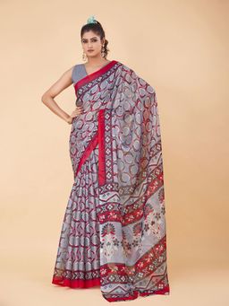 Garden VARELI - Grey Printed Chiffon Saree Without Blouse