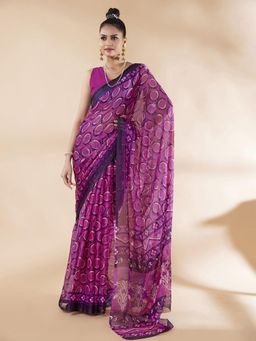 Garden VARELI - Magenta Printed Chiffon Saree Without Blouse