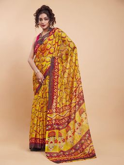Garden VARELI - Yellow Printed Chiffon Saree Without Blouse