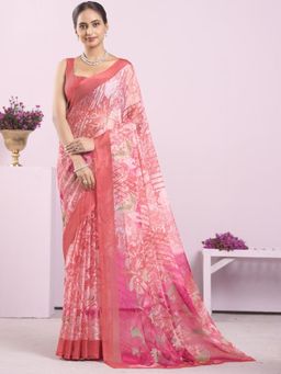 Garden VARELI - Peach Floral Chiffon Saree Without Blouse