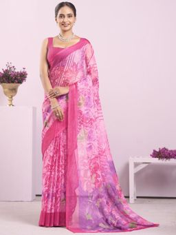 Garden VARELI - Pink Floral Chiffon Saree Without Blouse