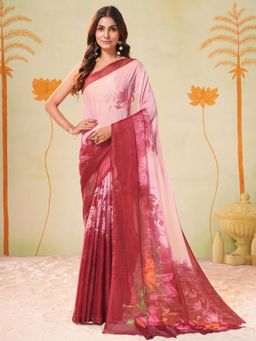Garden VARELI - Red Floral Chiffon Saree Without Blouse