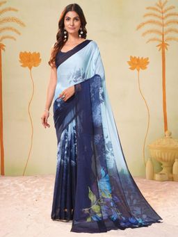 Garden VARELI - Blue Floral Chiffon Saree Without Blouse