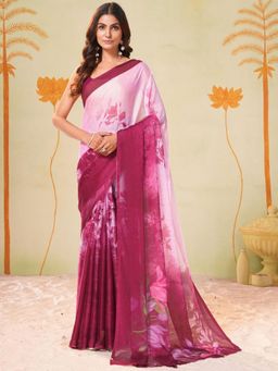 Garden VARELI - Burgundy Floral Chiffon Saree Without Blouse