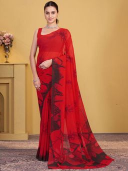 Garden VARELI - Red Printed Chiffon Saree Without Blouse