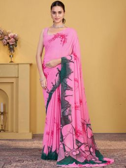 Garden VARELI - Pink Printed Chiffon Saree Without Blouse