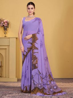 Garden VARELI - Lavender Printed Chiffon Saree Without Blouse