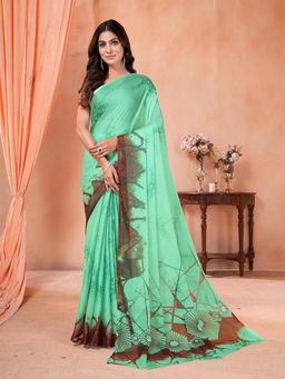 Garden VARELI - Green Printed Chiffon Saree Without Blouse