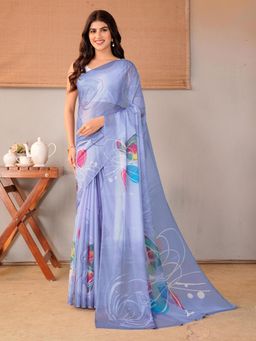 Garden VARELI - Blue Floral Chiffon Saree Without Blouse