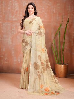 Garden VARELI - Cream Floral Chiffon Saree Without Blouse