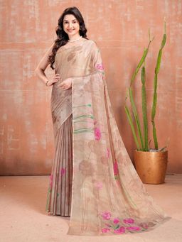 Garden VARELI - Beige Floral Chiffon Saree Without Blouse