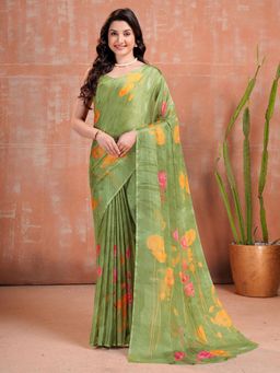 Garden VARELI - Olive Floral Chiffon Saree Without Blouse