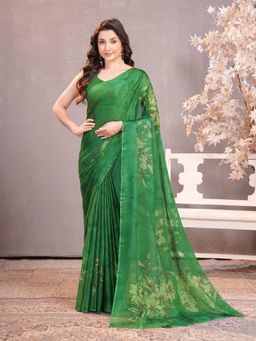 Garden VARELI - Green Floral Chiffon Saree Without Blouse