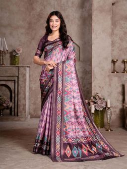 Garden VARELI - Purple Printed Crepe Saree With Unstitched Blouse