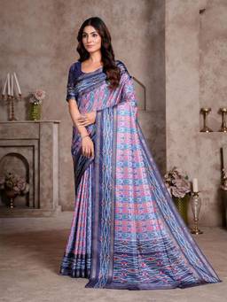 Garden VARELI - Purple Printed Crepe Saree Without Blouse