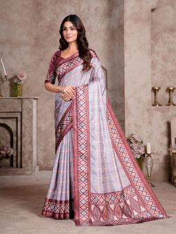 Garden VARELI - Maroon Printed Crepe Saree Without Blouse
