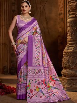 Garden VARELI - Purple Floral Silk Saree Without Blouse