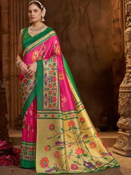 Garden VARELI - Pink Floral Silk Saree Without Blouse