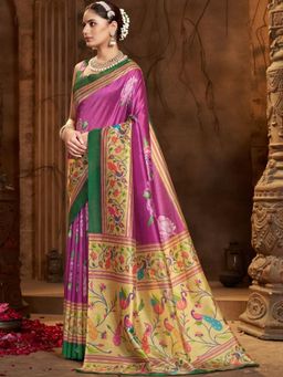 Garden VARELI - Purple Floral Silk Saree Without Blouse