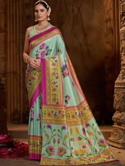 Garden VARELI - Green Floral Silk Saree Without Blouse