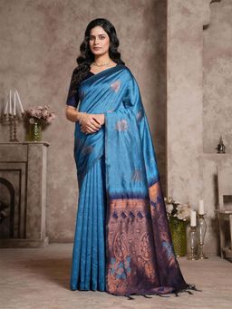 Garden VARELI - Blue Woven Art Silk Saree Without Blouse