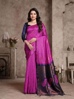 Garden VARELI - Magenta Woven Art Silk Saree Without Blouse