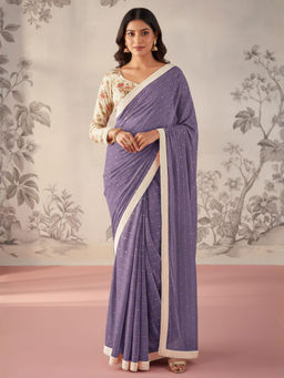 Akhilam - Women Georgette Violet Embellished Designer Saree with Unstitched Blouse