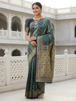 Akhilam - Women Silk Blend Blue Woven Design Designer Saree with Unstitched Blouse