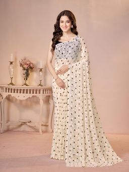 Garden VARELI - Cream Floral Viscose Saree Without Blouse