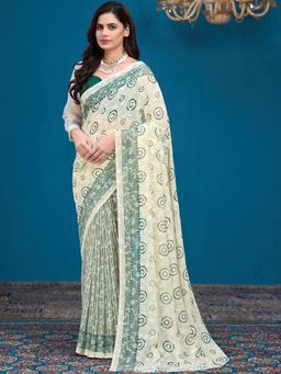Garden VARELI - Green Printed Brasso Saree Without Blouse