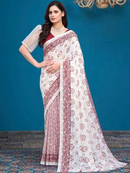 Garden VARELI - Maroon Printed Brasso Saree Without Blouse