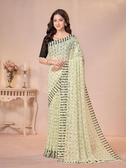 Garden VARELI - Olive Printed Viscose Saree Without Blouse